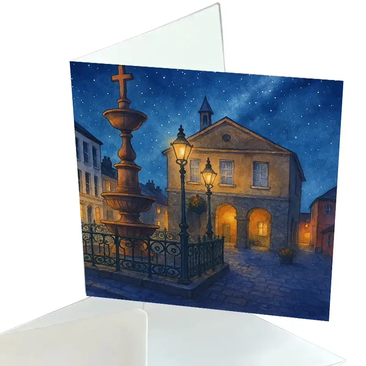 Greeting Card Town Square at Night