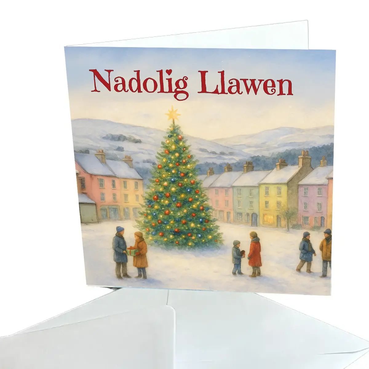 Christmas Card Nadolig Llawen town tree