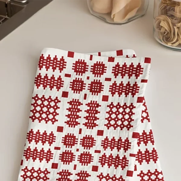 Red Welsh tapestry design Waffle Tea towel