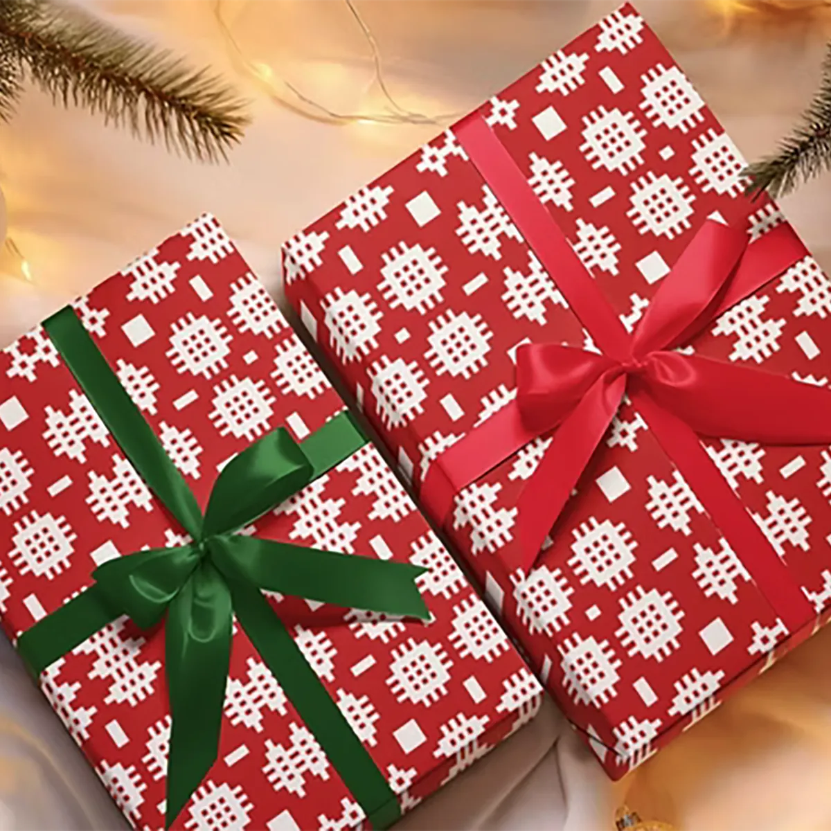 Red and White Welsh tapestry design wrapping paper