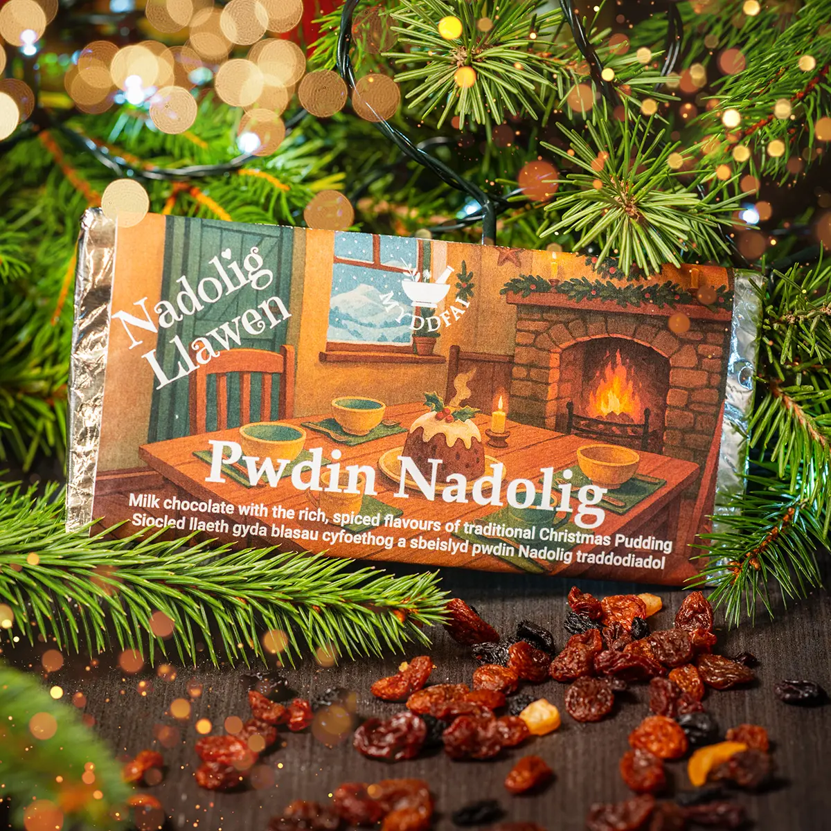 Milk chocolate with the rich, spiced flavours of traditional Christmas Pudding